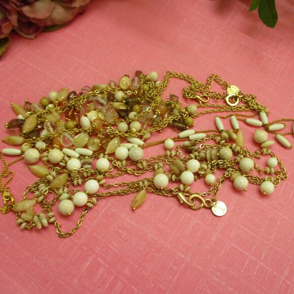 TRIFARI Milk Glass Crystal Gold Necklace Variety~ VINTAGE Gold Chain Beads - Picture 7 of 16